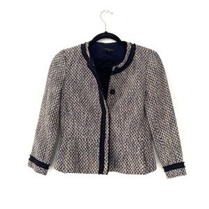 Ann Taylor Tweed Navy Blue Office Sophisticated Blazer size 2p